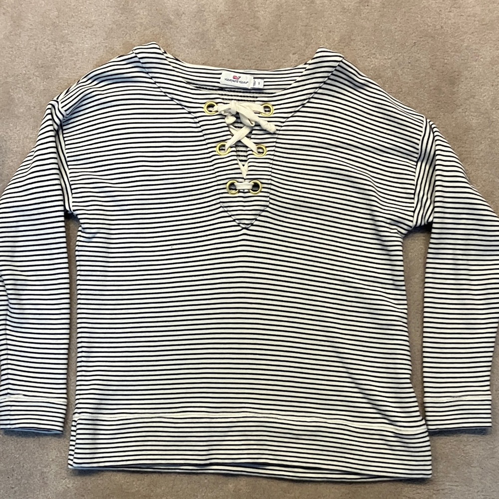 Vineyard Vines Black and White Striped Long Sleeve crew neck sweater